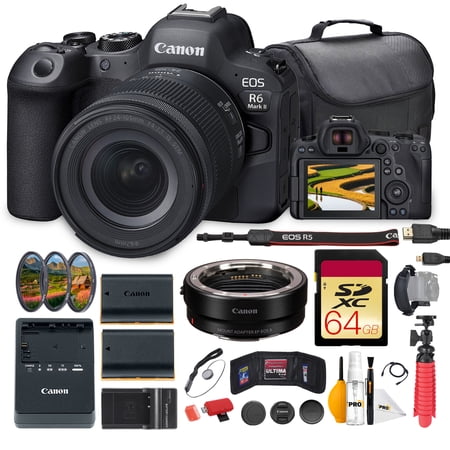 Canon EOS R6 Mark II Mirrorless Camera w/ 24-105mm f/4-7.1 IS STM Lens Bundle | 24.2MP Sensor Dual Pixel AF II & 4K 60p Video| For Events & Hybrid Creators + Adapter EF-EOS R + 64GB Card + More