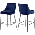 thumbnail image 1 of Meridian Furniture Karina Collection Modern | Contemporary Velvet Upholstered Counter Stool with Polished Chrome Metal Legs and Foot Rest, Set of 2, Navy, 1 of 5