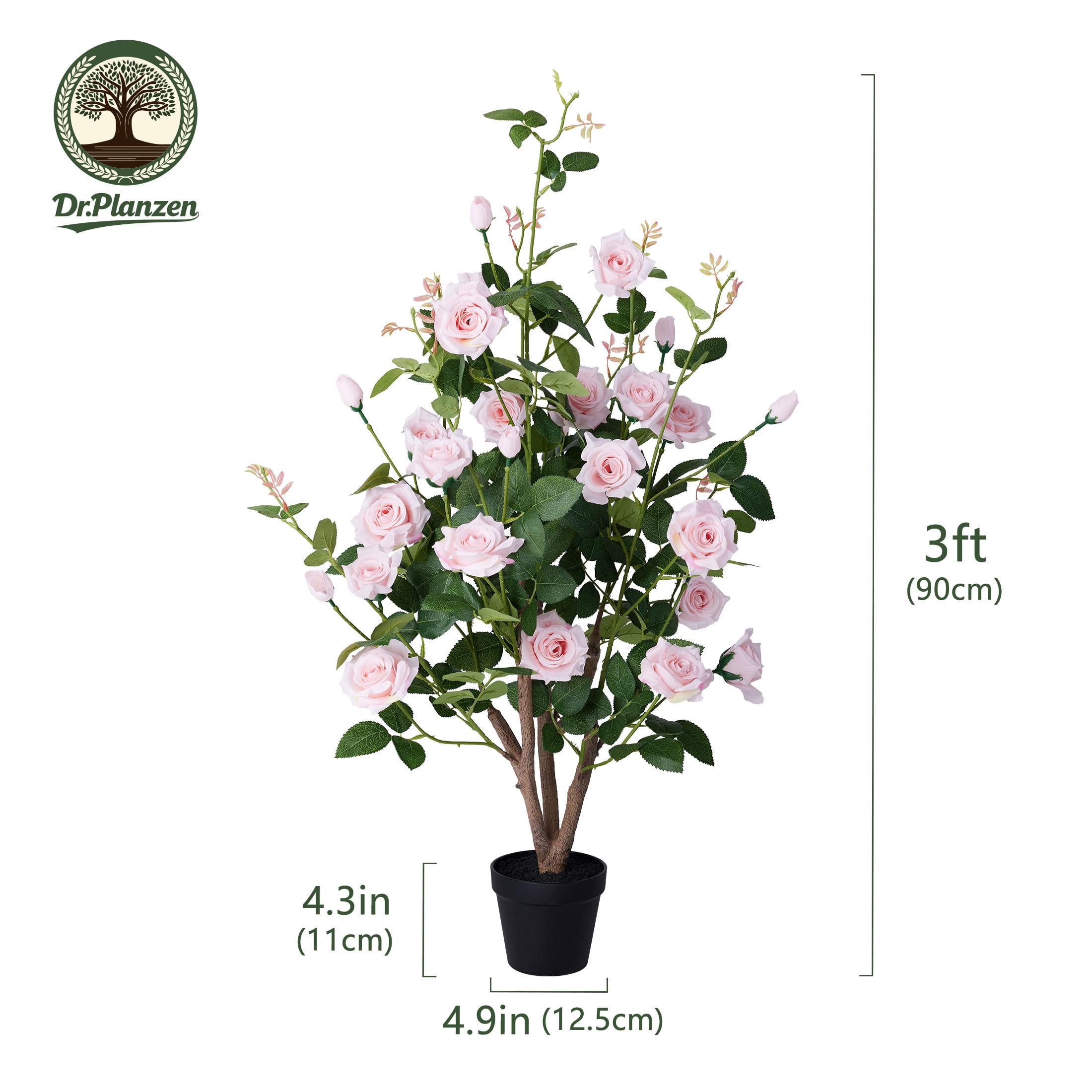 DR.Planzen 2 Pack 3ft Artificial Pink Rose Tree with Green Leaves