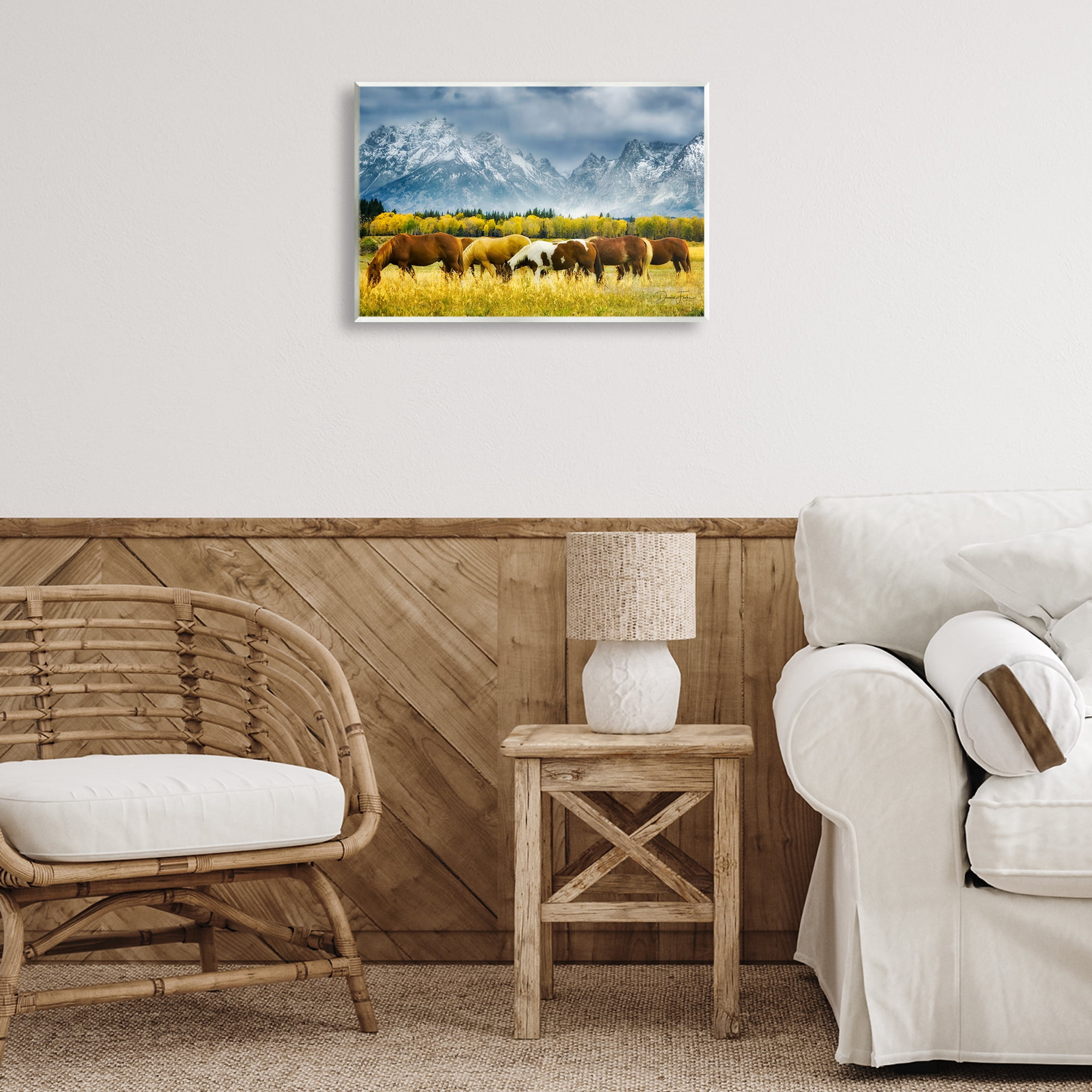 Stupell Industries Horses in Wilderness Landscape Painting Unframed Art Print Wall Art, 19 x 13