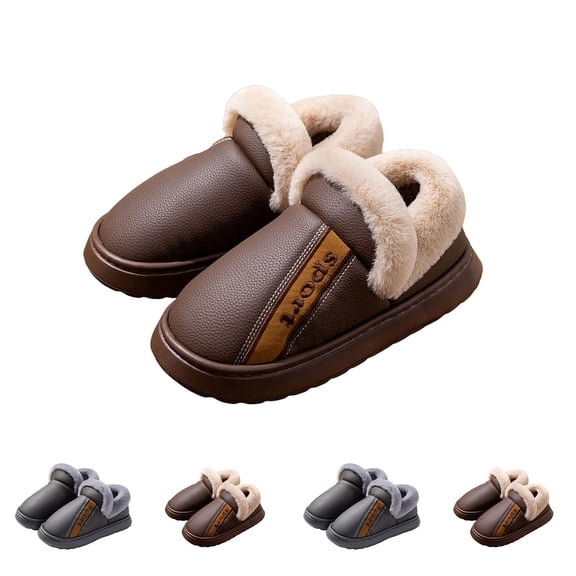 Bovxnpu Men's House Slippers Fuzzy Lined Closed Heel Plushed Winter Casual Slippers Shoes