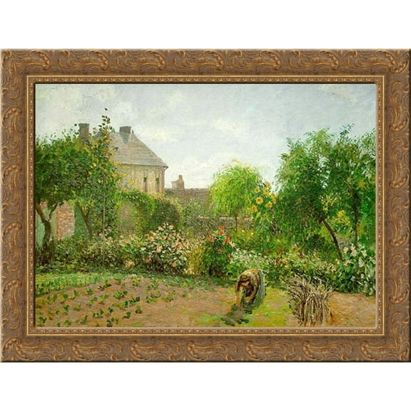 The Artist's Garden at Eragny 24x20 Gold Ornate Wood Framed Canvas Art by Pissarro, Camille