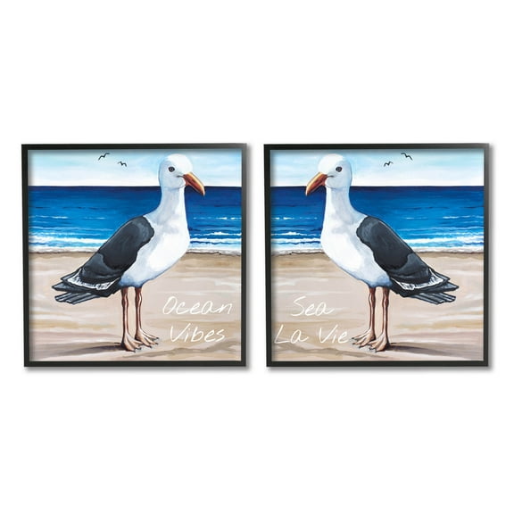 Stupell Industries Seagull Summer Beach Phrase Graphic Art Black Framed Art Print Wall Art, Set of 2, Design by Elizabeth Tyndall