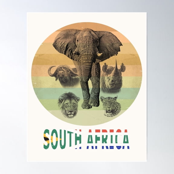 South Africa Wildlife "Big Five" Artwork For South Africa Safari Poster Wall Art, Modern Wall Decor For Living Room Bedroom, 8x12 UNFRAMED