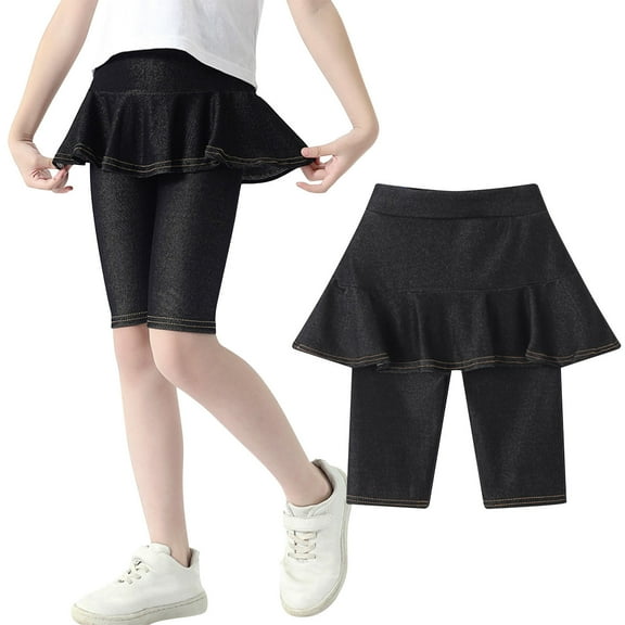 Girls Leggings with Skirt Uniform Skirts for Girls Stretchy Athletic Leggings Knee-Length Ruffle Skirt Shorts for Kid 4-11 Years
