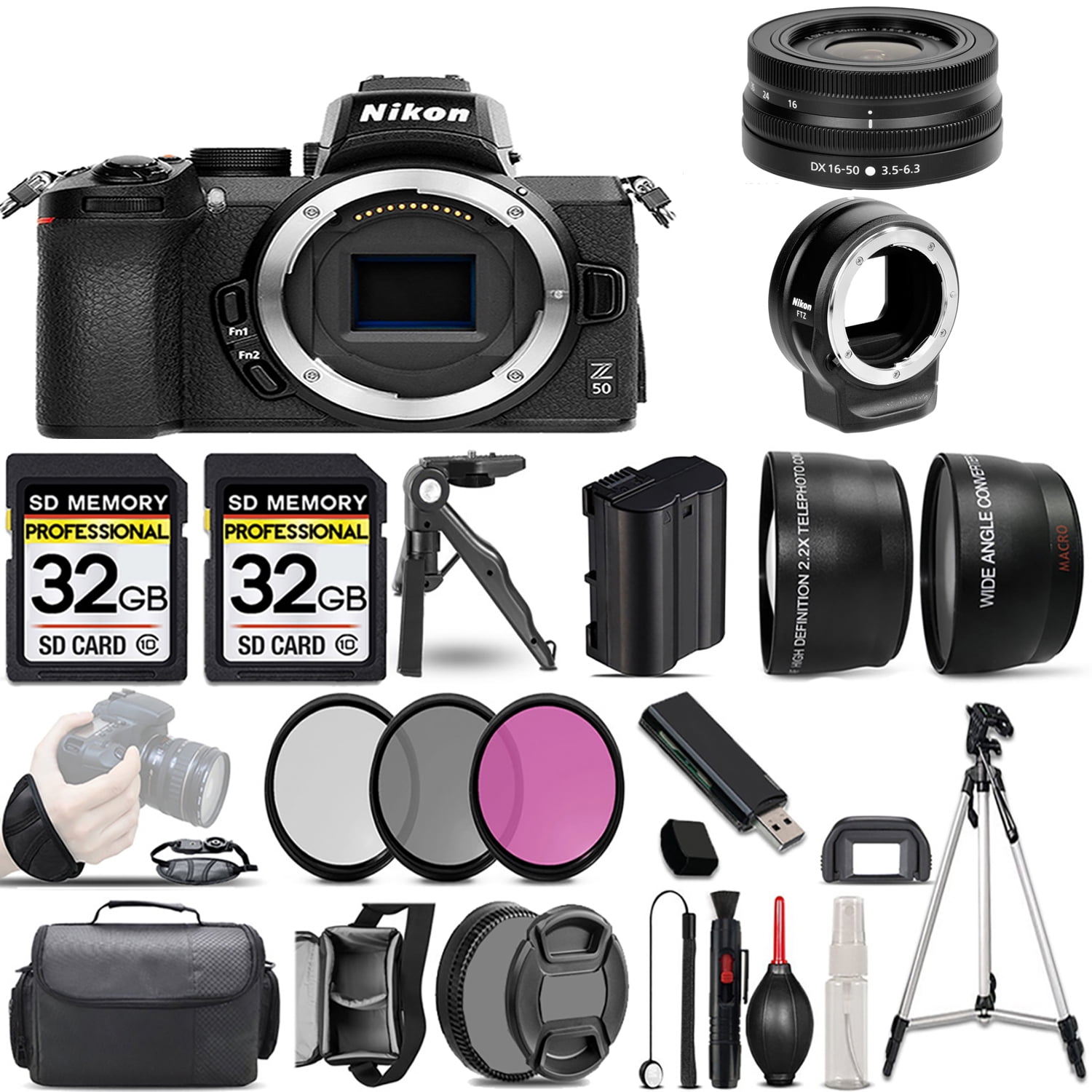 Nikon Z50 Mirrorless Digital Camera with 16-50mm Lens (1633) + Camera Bag +  46mm UV Filter + SanDisk 64GB Extreme PRO Memory Card + Hand Strap +