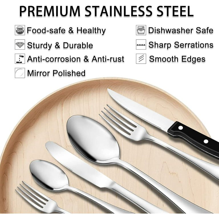 49-Piece Silverware Set with Flatware Drawer Organizer, Durable Stainless  Steel Cutlery Set for 8, Mirror Polished Kitchen Utensils Tableware Service  with Steak Knives Dinner Fork Knife Spoon & Tray 