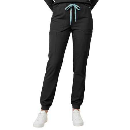 Med Couture Luma Jogger Scrub Pants for Women with Rib Knit Waistband Black M