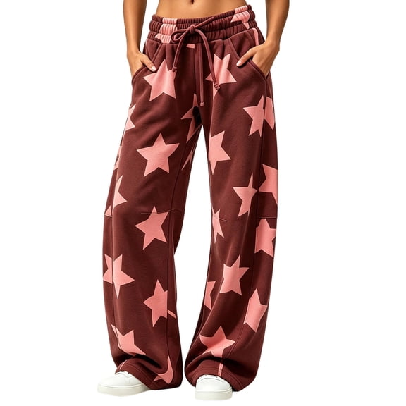 Levmjia Women's Star Print Wide Leg Pants High Waisted Casual Loose Fit Pants with Pockets Drawstring Elastic Waist Sweatpants for Women