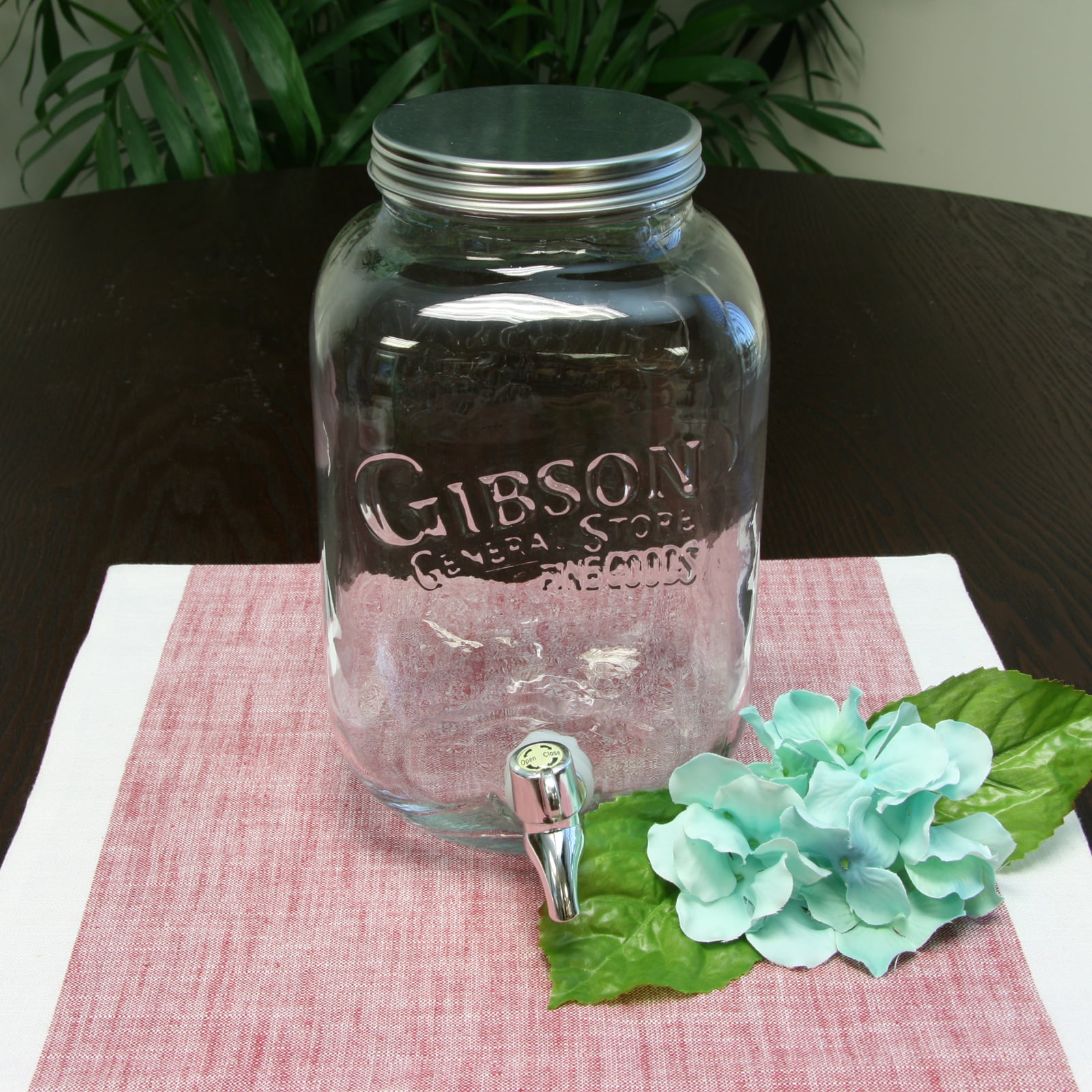 Gibson Home Chiara 2 Gallon Glass Mason Jar Dispenser Blue - Office Depot