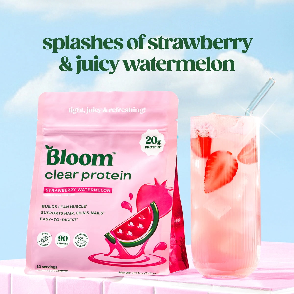 Bloom Nutrition Clear Protein, Strawberry Watermelon, 10 Servings