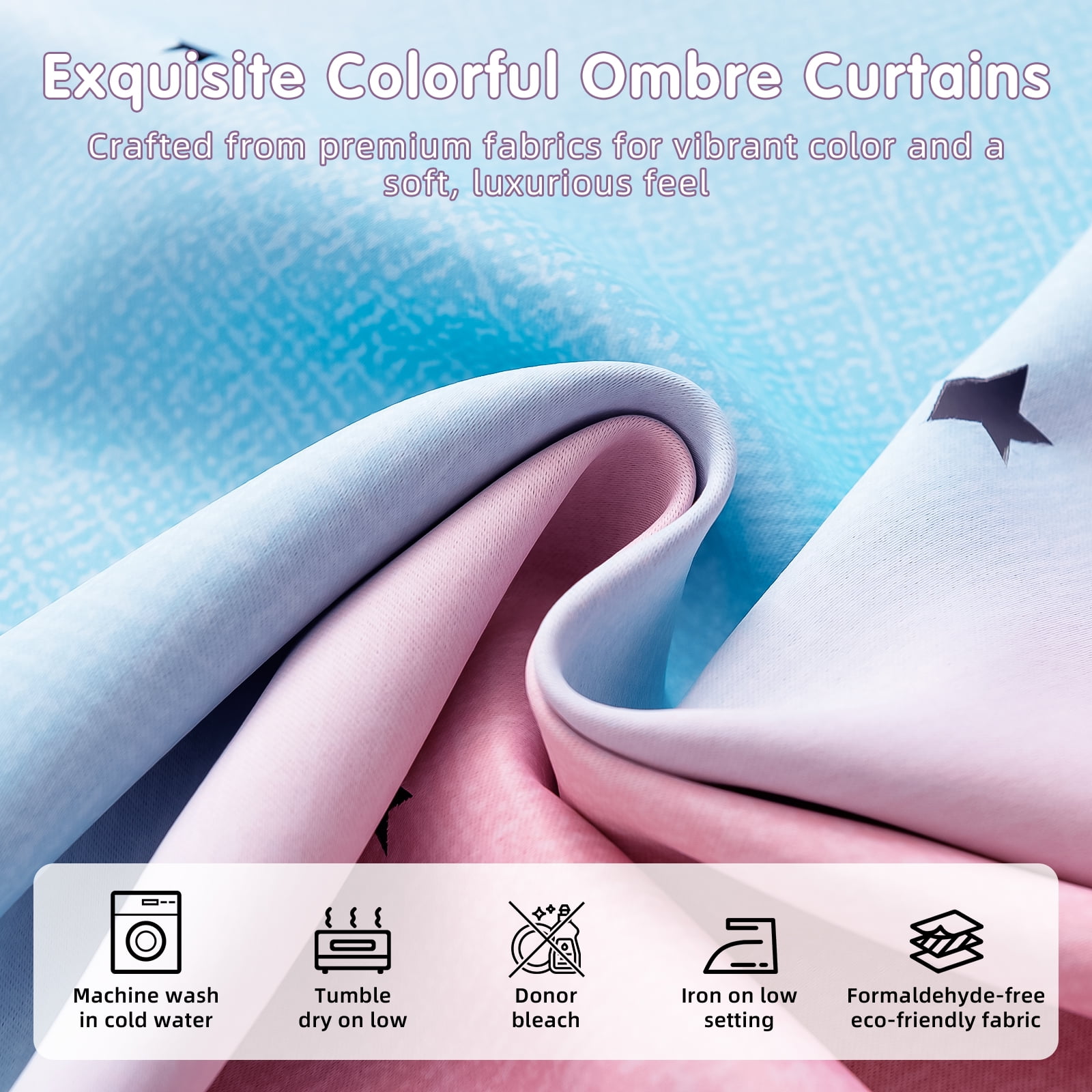 CshidWorld Blackout Curtains for Girls Kids Bedroom, Colorful Double Layer Star Cut Out Curtains for Girls Room Nursery Home Decor, 52''x 63'', 2 Panels