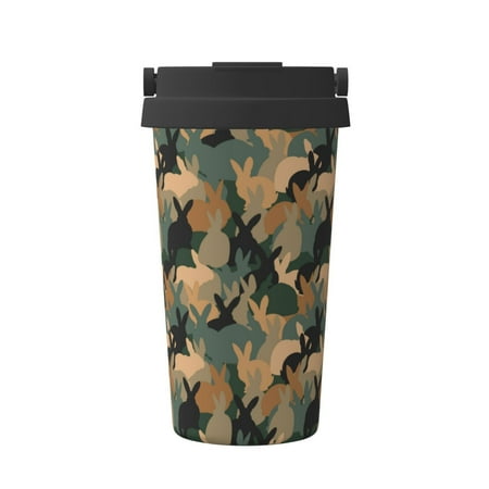 

Pofeuu Camouflage Rabbit Print Coffee Mug Iced Coffee Tumbler Cup Double Wall Vacuum Leak-Proof Thermos Mug CoffeeThermos Travel Mug