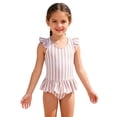 thumbnail image 2 of Girls Swim Dress Striped Ruffle One Piece Swimsuit Peplum Flutter Sleeve UPF 50+ Chlorine Resistant Khaki 4-7,Size 7 T, 2 of 9