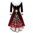 thumbnail image 2 of Christmas Dresses for Women Women's Fashion Elegant Autun And Winter Long Sleeve V-Neck Christmas Print Dress for Holiday Party,Red,M, 2 of 5