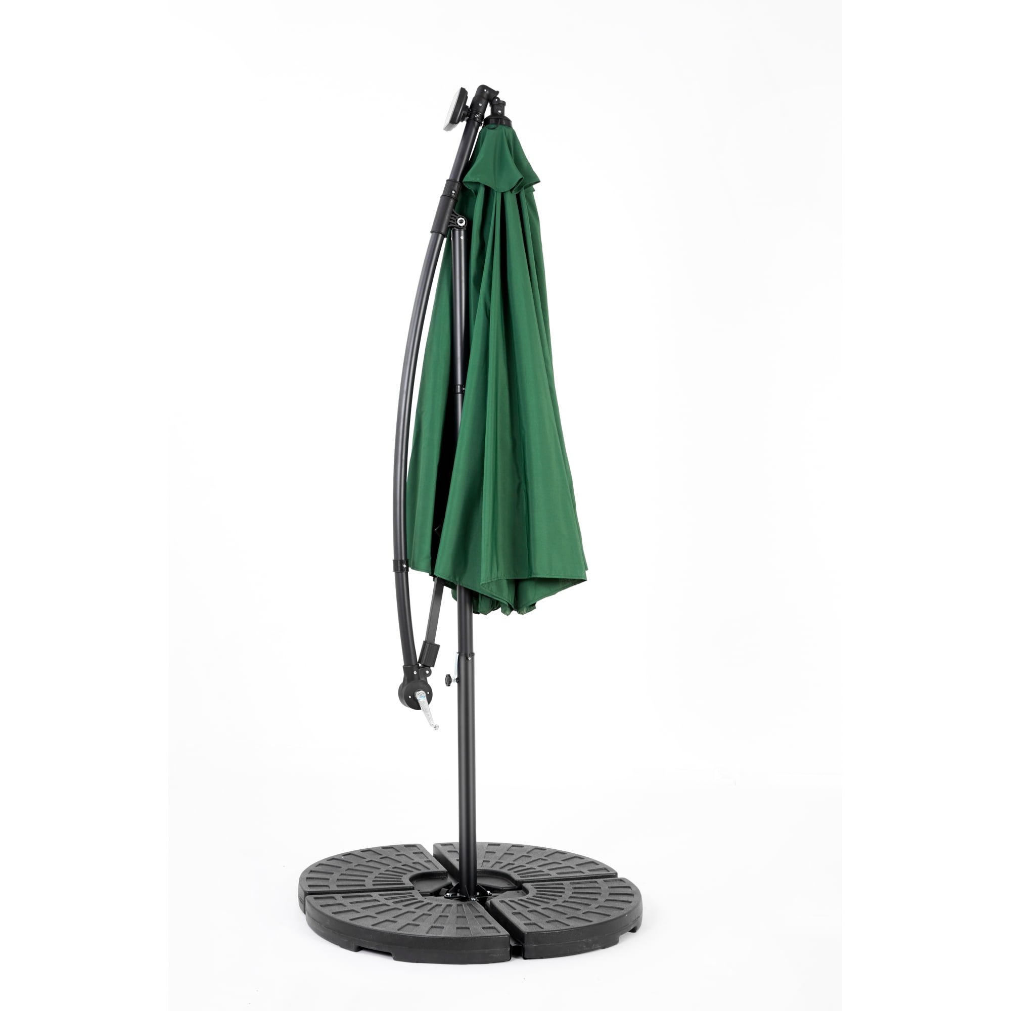 Leumius 10ft Solar LED Patio Umbrella, Offset Cantilever Outdoor Umbrella with 40 LED Lights, Infinite Tilt, 360 Degree Rotation, Crank Handle for Pool Deck Garden Backyard,Dark Green(No Base)