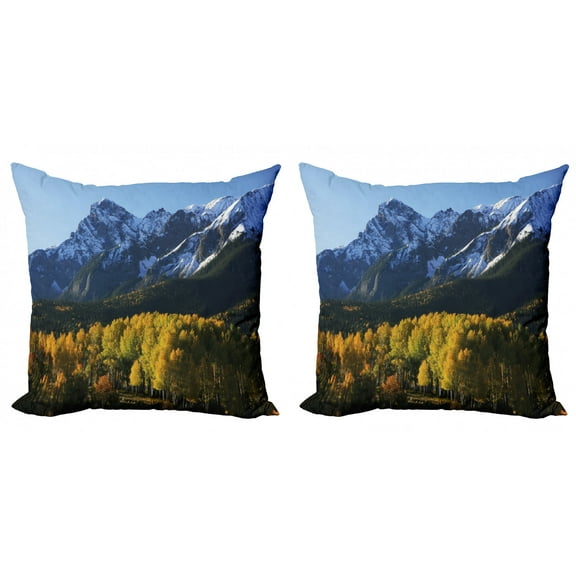 Ambesonne Landscape Throw Pillow Cover 2 Pack, Colorado Village, 16", Green Blue