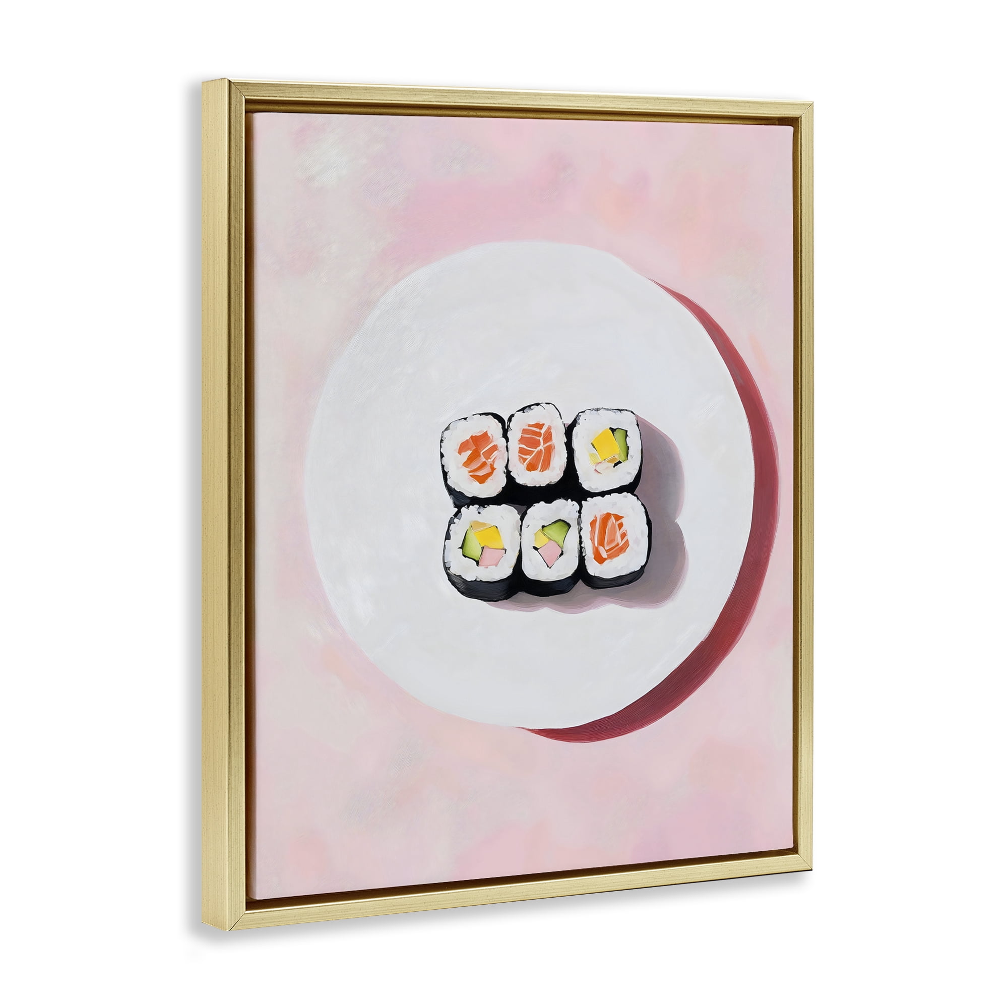 Stupell Industries Sushi Rolls on Plate Gold Framed Floater Canvas Wall Art, design by The Prints Vibe