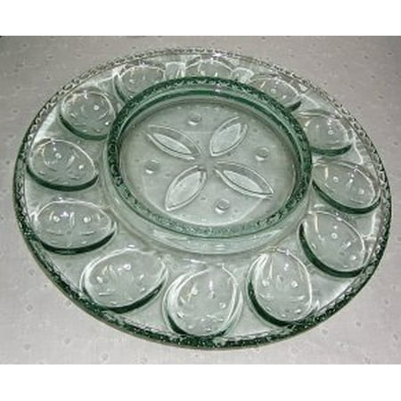 

Longaberger Green Glass Deviled Egg Serving Plate New