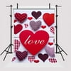 5x7ft White Wood Photography Backdrops Red Heart Valentine's Day Photo Booth Props Floral Heart Background for Photographers