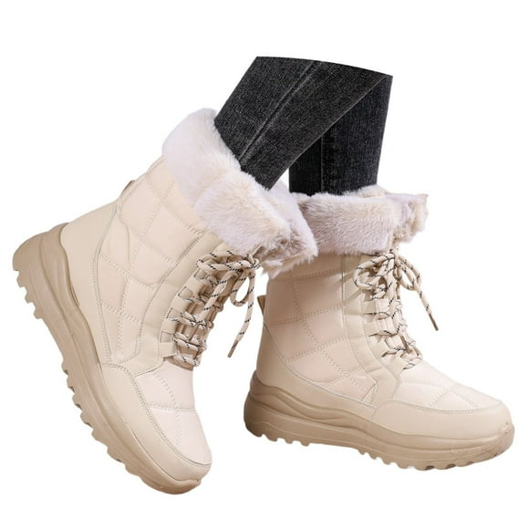 TIEVOSA Women's Mid Calf Winter Snow Boots Outdoor Booties with Thick Comfortable Platform Heel Casual Shoes for Cold Weather
