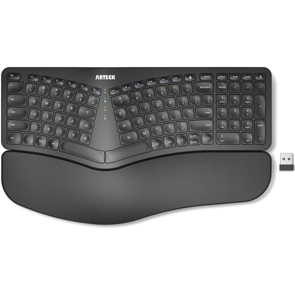 Arteck Split Ergonomic Keyboard with Cushioned Wrist and Palm Rest, 2.4G USB Wireless Comfortable Natural Ergonomic Split Keyboard, for Windows Computer Desktop Laptop