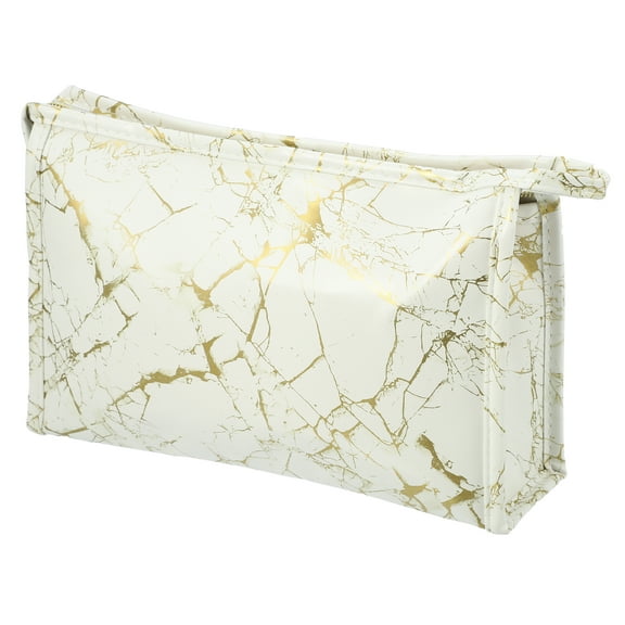 Unique Bargains Marble Cosmetic Travel Bag Make Up Brush Organizer Bag Storage for Women White Gold Tone 9"x3"x6"
