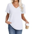 thumbnail image 4 of Clearance! Delayuji Short Sleeve Shirts for Women Womens T Shirts V Neck Cap Short Sleeve Summer Tops Trendy 2025 Loose Casual Tshirts with Pocket L White, 4 of 6