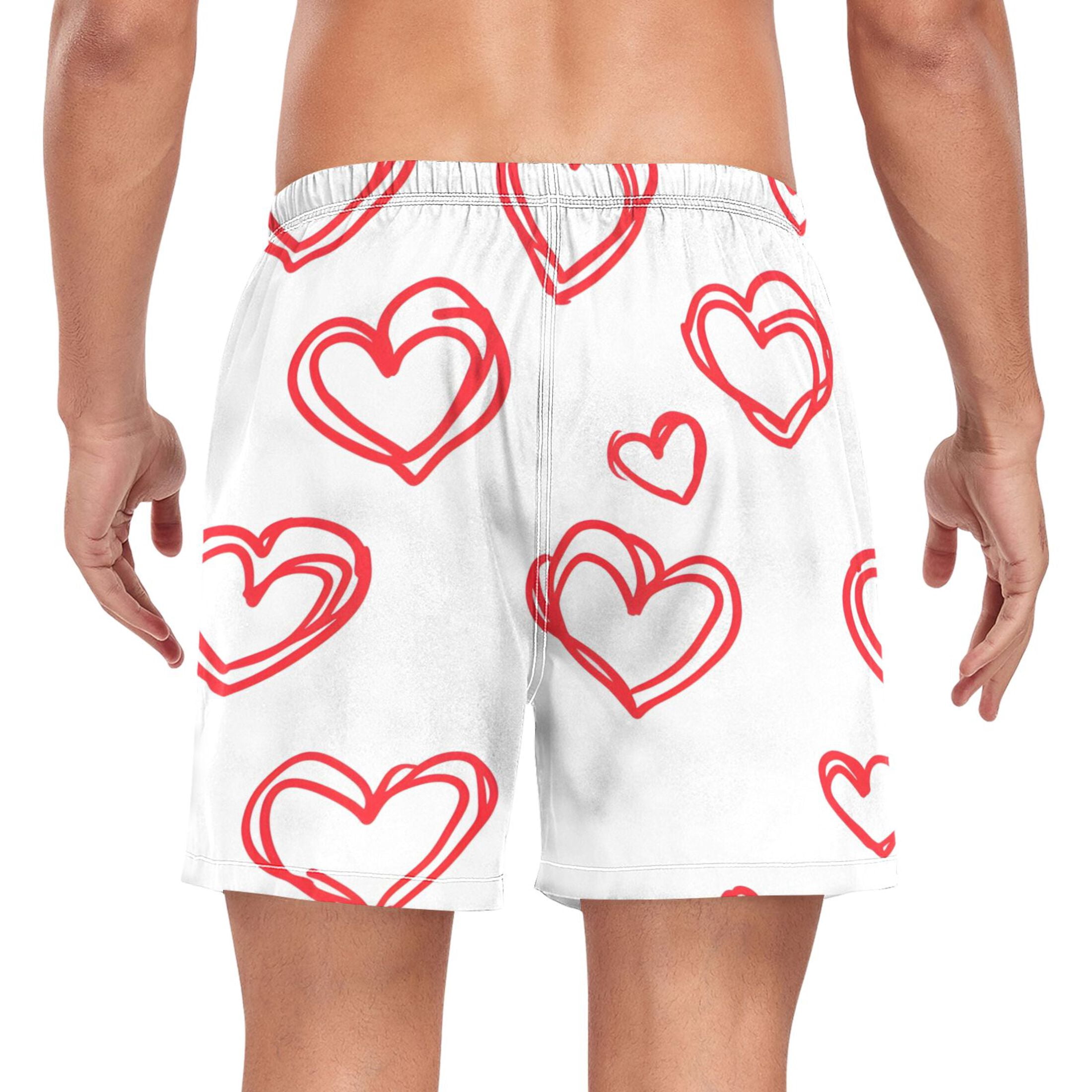 joogoo Men's Hearts Love Swim Trunks with Liner Pocket Beach Shorts Large