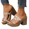 thumbnail image 1 of Sandales à Plateforme à Strass pour Femmes Été 2025 Tendance Bling à Talon Haut Épais à Enfiler Mules de Robe, 1 of 7
