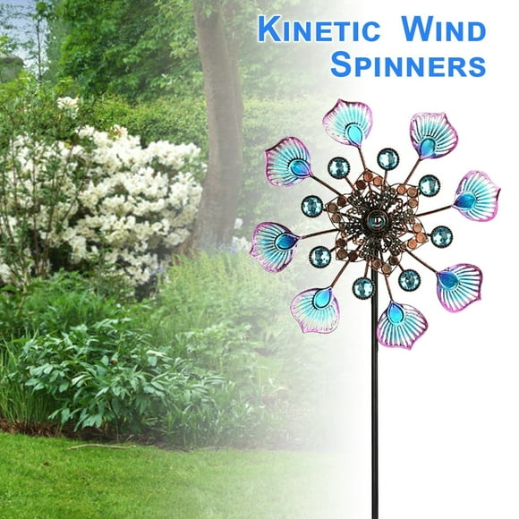 Outdoor Metal Wind Spinners Wind Spinners with Stable Stake 90cm Peacock Tail Wind Spinners Metal Wind Mill