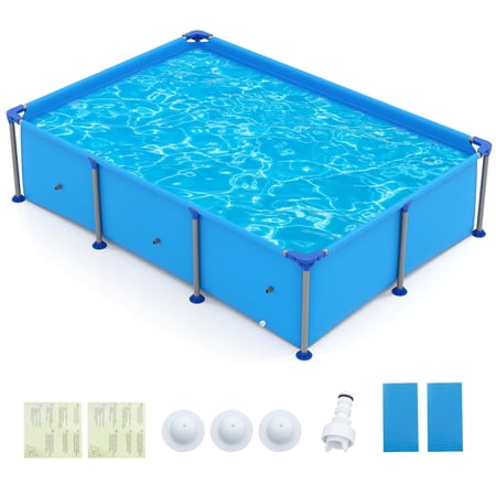 6ft Rectangular Metal Frame Above Ground Pool, 690 Gallon Family Swimming Pool with Triple-Layer PVC, for Backyard, Patio