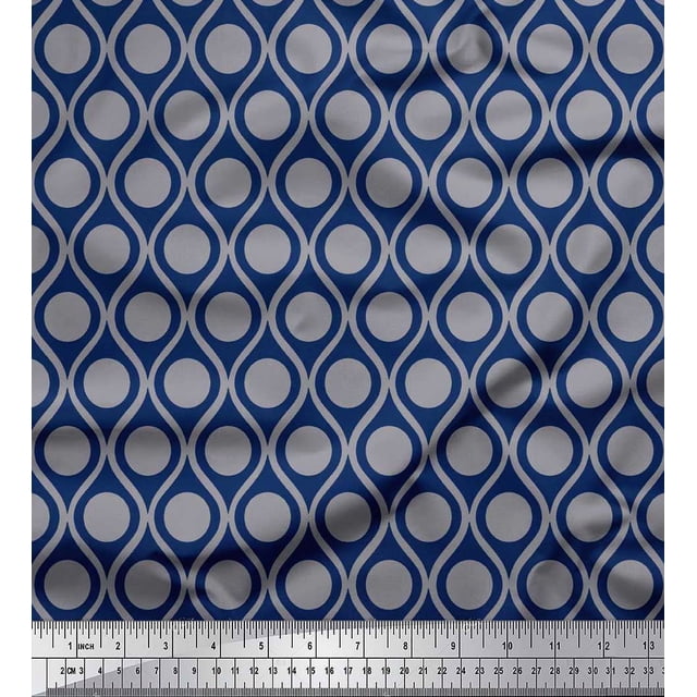 Soimoi Rayon Fabric Dot & Ogee Damask Printed Fabric 1 Yard 42 Inch Wide