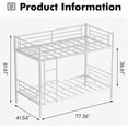 thumbnail image 3 of Uiowio Twin over Twin Metal Bunk Bed with Built-in Ladder & Safety Guardrail, Space-Saving Bunk Beds Frame with Storage for Bedroom & Dorm Room, White, 3 of 9