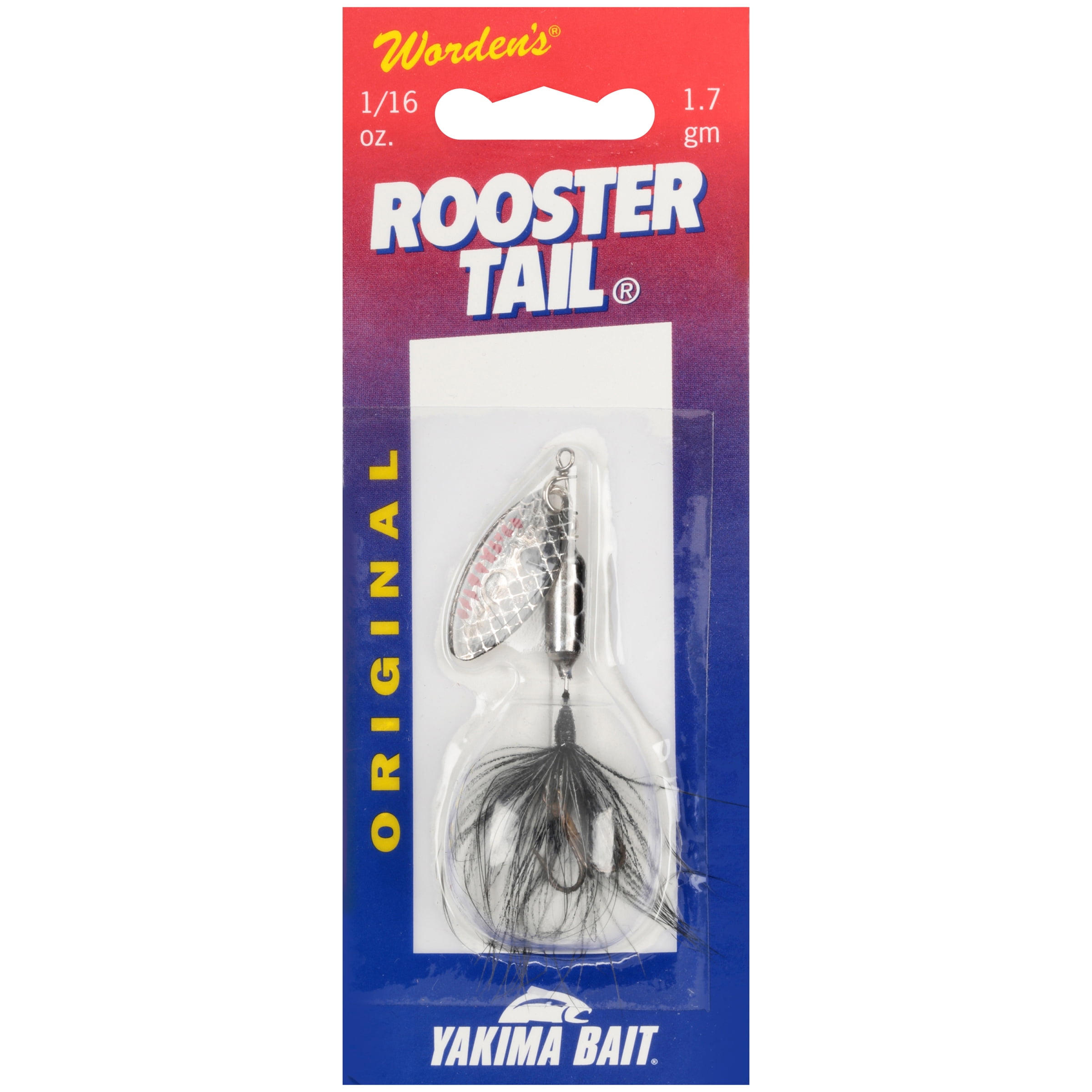 Worden's® Rooster Tail® Original, Met Silver Black Inline Spinnerbait  Fishing Lure, 1/16 oz. Carded Pack 