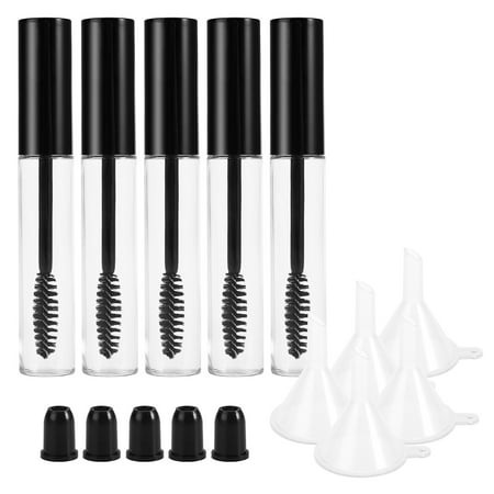 5pcs 10ml Empty Mascara Tube with Eyelash Wand + 5pcs Funnels and Transfer Pipettes Set for Castor Oil DIY Mascara Container with