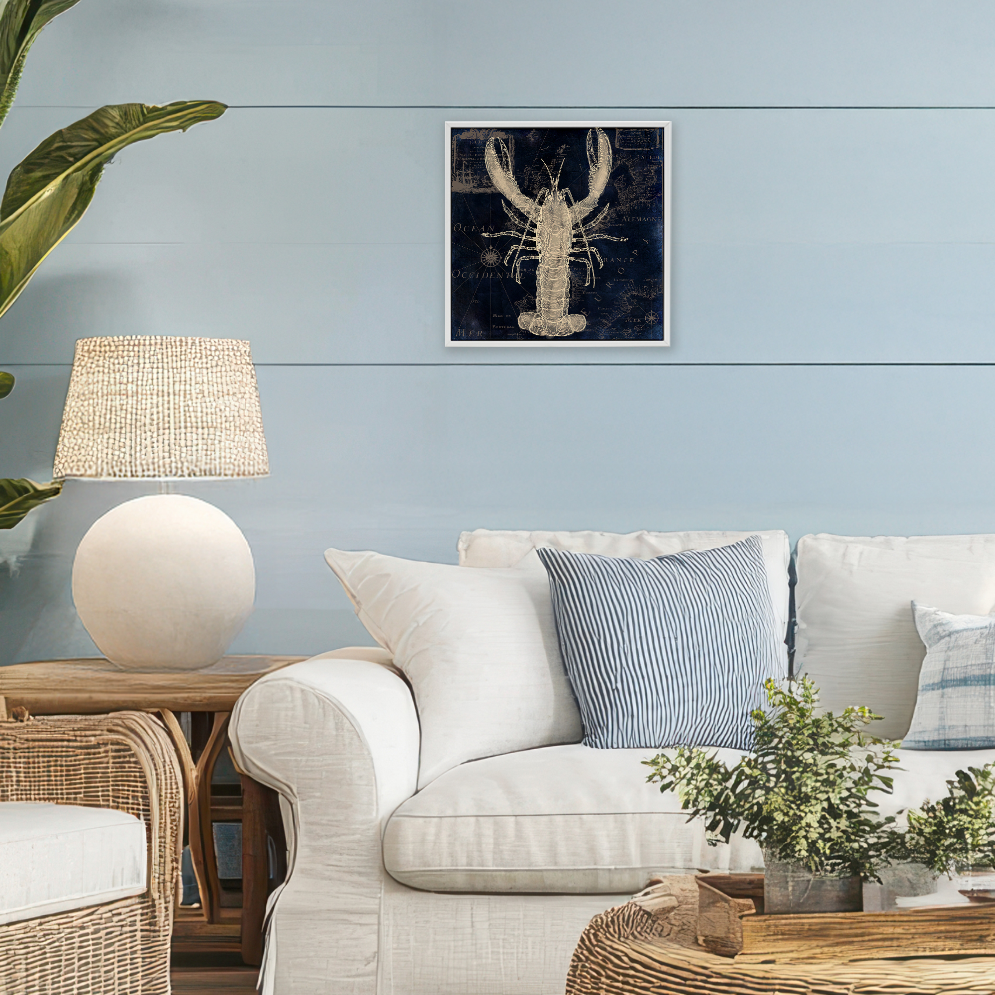 Lobster Contour over Map White Framed Giclee Art, design by Sasha