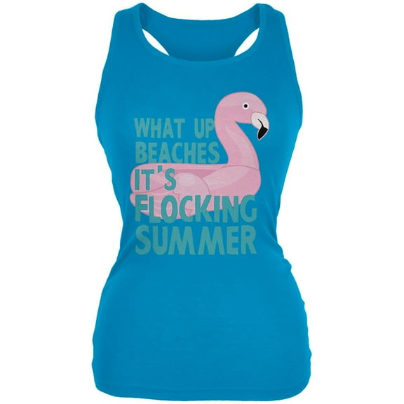 Flamingo What Up Beaches It's Flocking Summer Funny Pun Juniors Soft Tank Top Turquoise X-LG