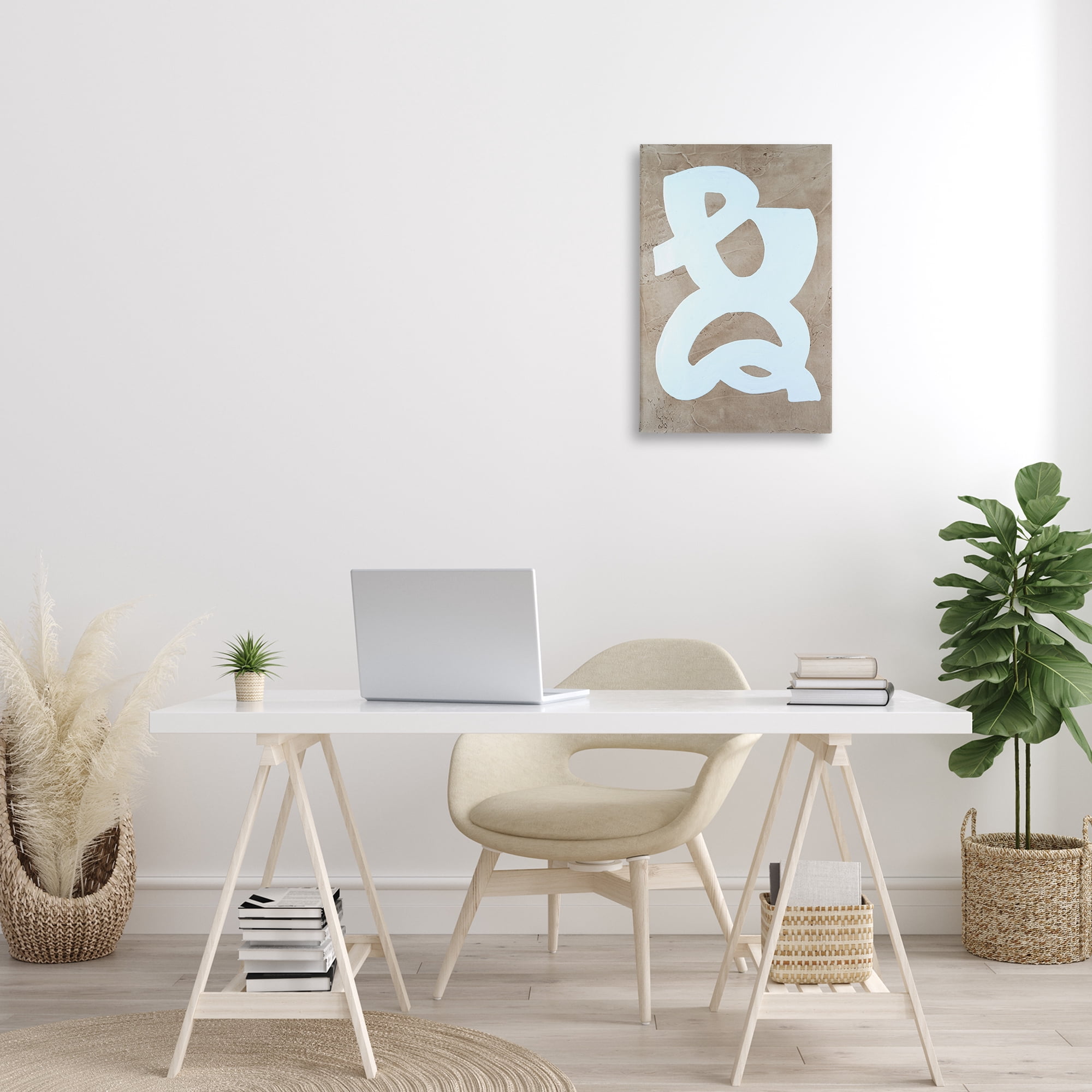 Stupell Industries Curving Form over Beige Abstract Painting Gallery Wrapped Canvas Art Print Wall Art, 16 x 24