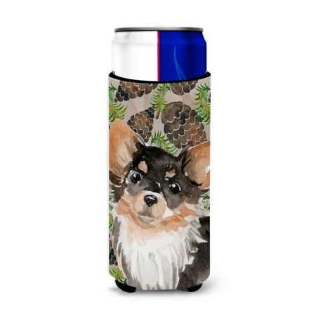 

Carolines Treasures BB9599MUK Long Haired Chihuahua Pine Cones Michelob Ultra Hugger for slim cans Slim Can