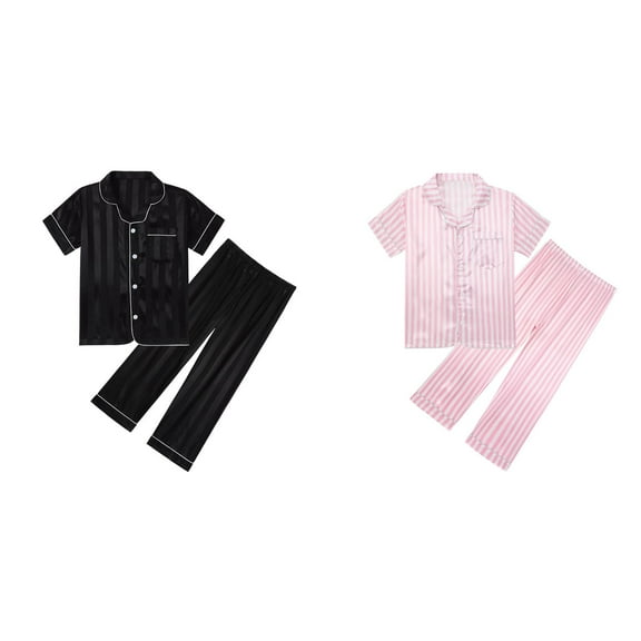 LUOGENLI 2 Pack Kids Toddler Baby Girls Spring Summer Cartoon Print Short Sleeve Long Pants Sleepwear Outfits Pajamas Clothes Girls Christmas Pajamas Size 8 Cotton Girls Pajamas Size 6 Button Up 150