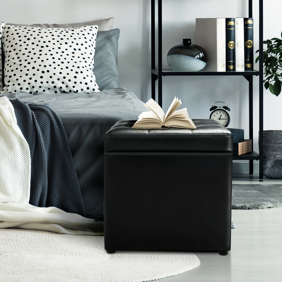 Costway 16'' Cube Ottoman Pouffe Storage Box, Lounge Seat