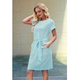 thumbnail image 2 of Women'S Summer Striped Short Sleeve T Shirt Dress Casual Tie Waist with Pockets  Green L, 2 of 7