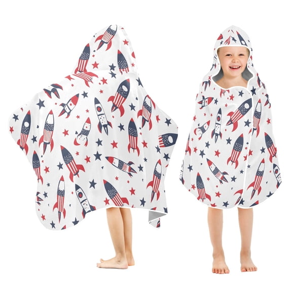 joogoo Rocket American Flag Kids Hooded Beach Towel Baby Bath Towel 23.5"x50"