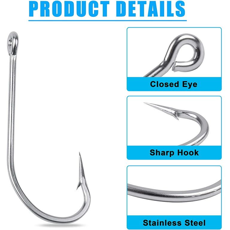 Fishing Hooks Saltwater Stainless Steel Hooks,50Pcs Forged Hook Extra  Strong Fishing Hook for Saltwater Freshwater Fishing Size 1/0-10/0 