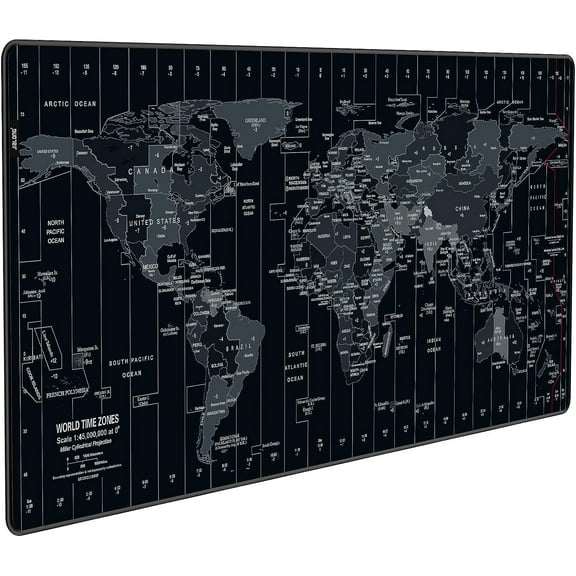 Mouse Pad Large Gaming Desk Mat Extended Mousepad with Personalized Design Keyboard Pad for Laptop, Computer and PC - 35.4 x 15.7 inches Black World Map