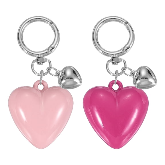 Uxcell 2 Pcs Cute Heart Keychain for Women, Resin Heart Purse Charm Bag Charm Accessories for Handbag Car Purse Backpack Wallet Pendant, Pink/Rose Red