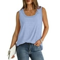 thumbnail image 5 of Otntypg Plus Size Tank Tops for Women 2025 Summer Sleeveless Ribbed Trim Scoop Neck Curved Hem Tunic Vest Blouse Loose Oversized Cotton Tshirt Beach Y2k Outfit Clothes Light Blue L, 5 of 8