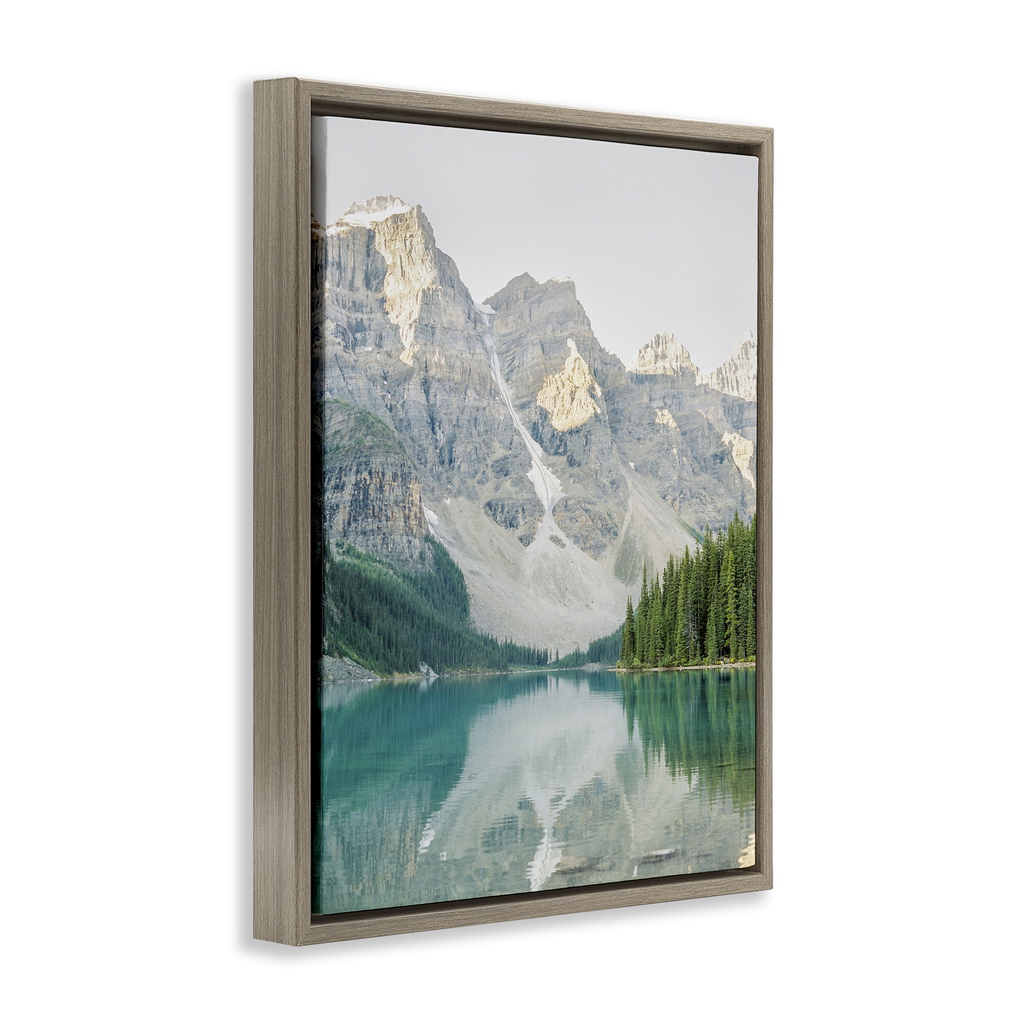 Stupell Industries Reflective Mountain Lake Landscape Photography Brown Floater Framed Art Print Wall Art, 17 x 21