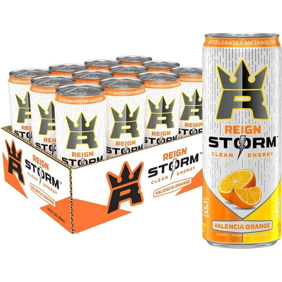 REIGN Storm, Valencia SCH4 Orange, Fitness & Wellness Energy Drink, 12 Fl Oz (Pack of 12)